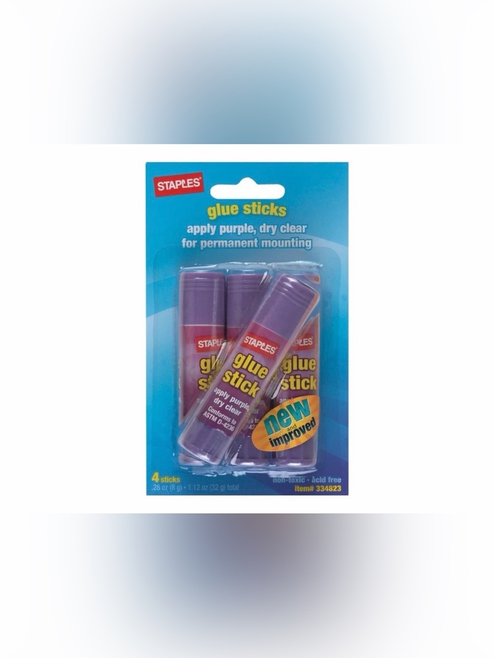 *BRAND NEW* Staples A Pack Of 4 Purple Glue Sticks Applies Purple Dries Clear